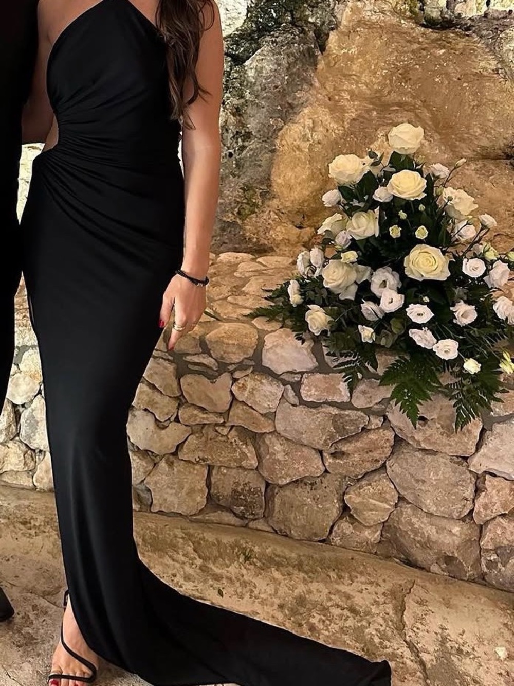 Black One-Shoulder Maxi Dress with Side Detail
